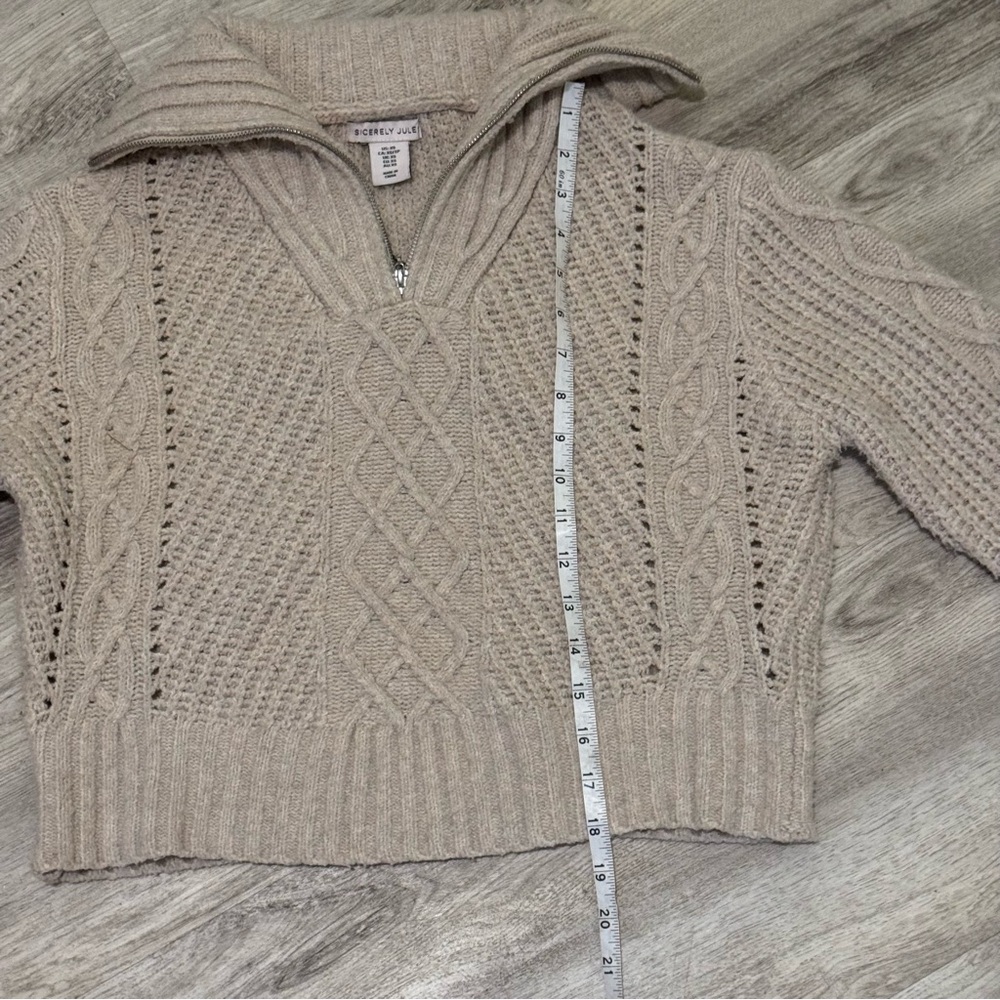 NEW Sincerely Jules Cable Knit Beige Cropped Sweater - Size XS - NEW $168 - Picture 5 of 6